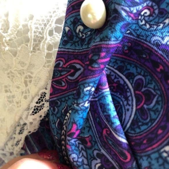 Vintage 80’s Paisley Lace Collar Dress Purple sz10 - Picture 8 of 16